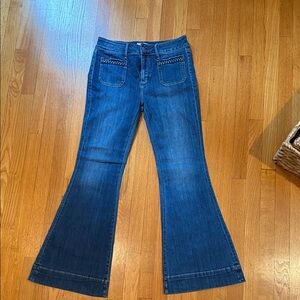 DRIFTWOOD Dark Blue Flare Jeans with Front Patch Pockets